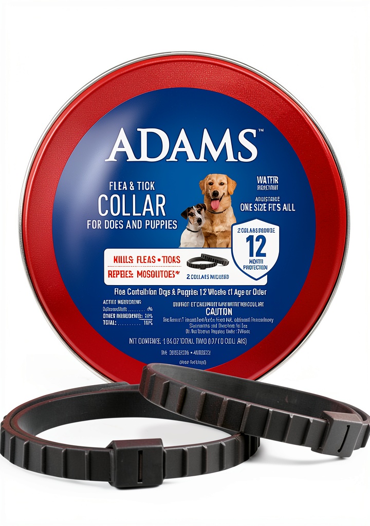ADAMS flea and tick collar on a dog outdoors