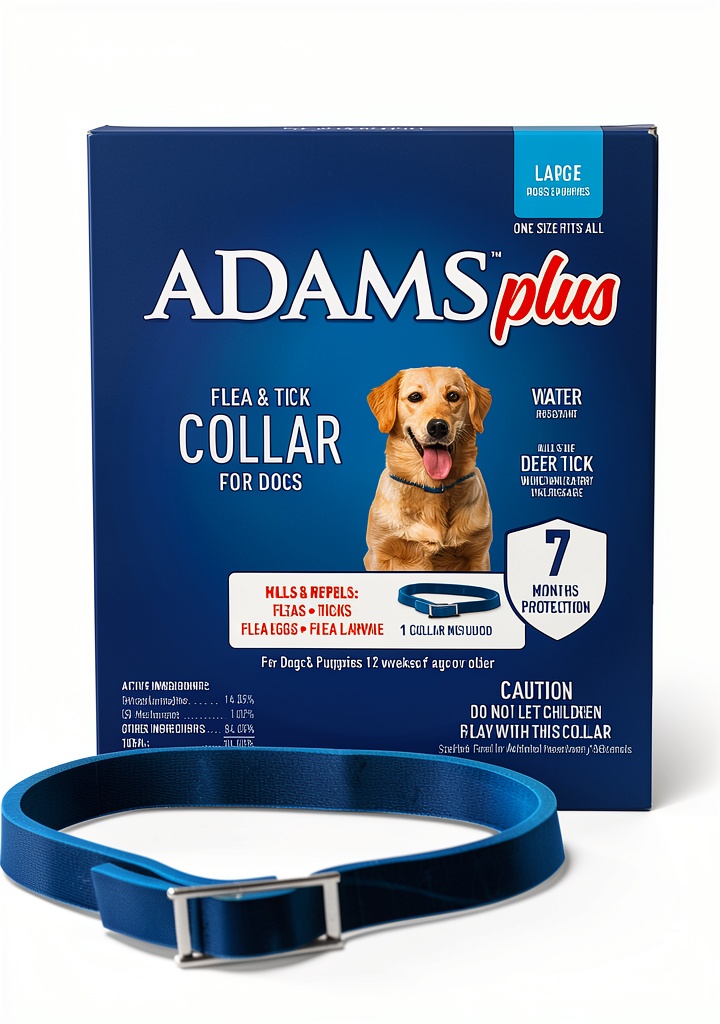 ADAMS flea and tick collar on a dog's neck