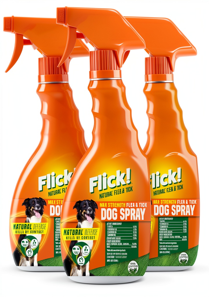 'Applying Naturel Promise Dog Flea Spray on a dog outdoors'