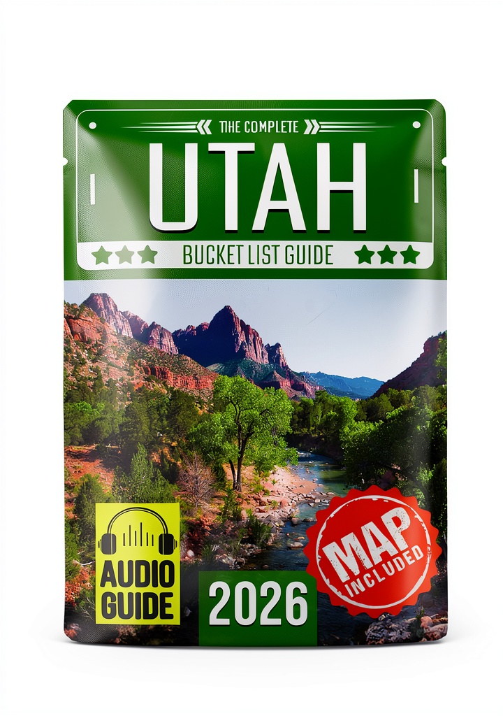 Traveler consulting the Utah guide on a tablet while standing at a canyon rim
