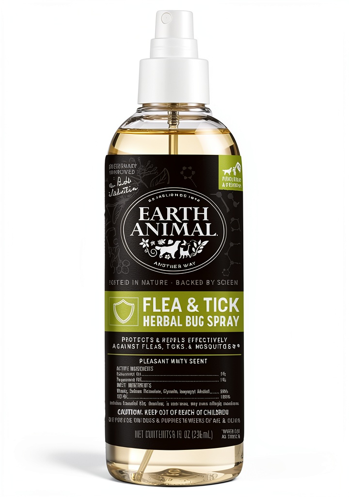 Applying Earth Animal Dog Flea Spray to a dog before a hike